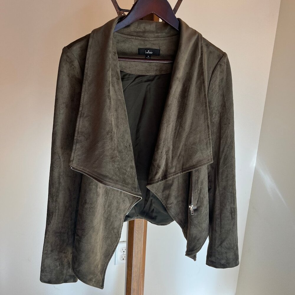 Lulus M Olive Faux Suede Asymmetrical Jacket